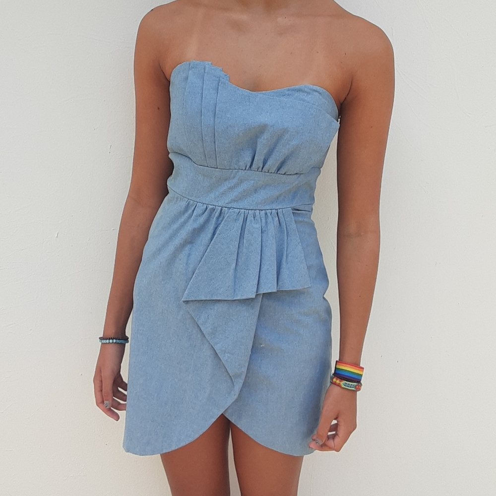 Voom by Joy Han Strapless Denim Mini Dress Medium